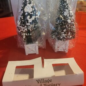 Villager Festive Green and White Topiary Pair